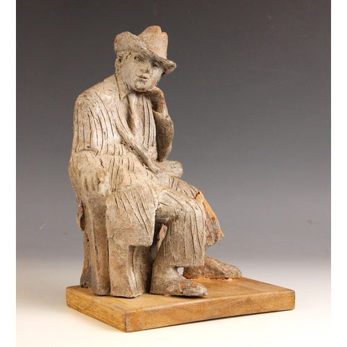 165 - John W Mills (1933-2023),  
'Thinking Man', 
Quentin Crisp seated with cigarette #2,  
Patinated col... 