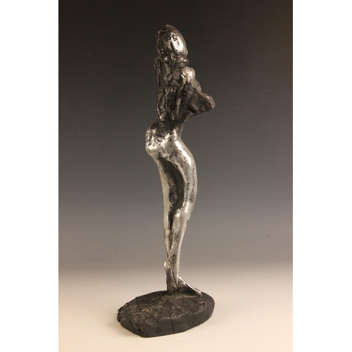 168 - John W. Mills (1933-2023),  
Stylised female nude,  
Patinated stainless steel on integral base,  
4... 