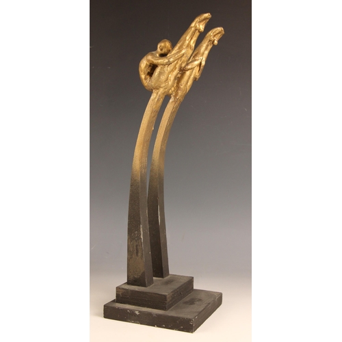 17 - John W Mills (1933-2023),   
Synchronised divers – pike,   
Painted resin on shaped and stepped wood... 