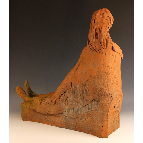 172 - John W Mills (1933-2023),  
Lady reclining on a bench,  
Terracotta, freestanding,  
61cm high overa... 