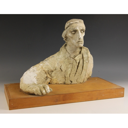 173 - John W Mills (1933-2023),  
Bust, Buster Keaton,  
Plaster on wooden base,  
36cm high overall