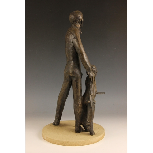 183 - John W Mills (1933-2023),  
Grandfather and grandchild #2,  
Patinated cold cast bronze on circular ... 