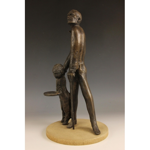 183 - John W Mills (1933-2023),  
Grandfather and grandchild #2,  
Patinated cold cast bronze on circular ... 