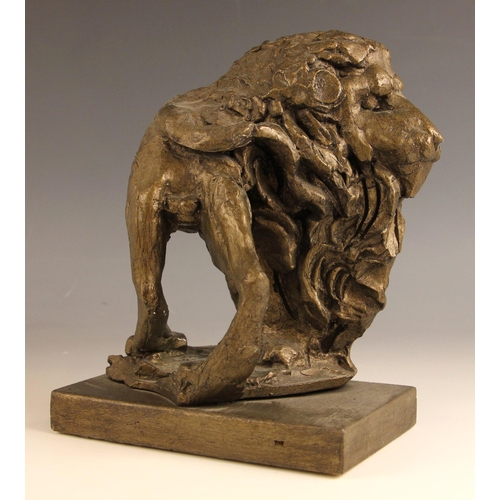 445 - John W Mills (1933-2023),   
Prowling lion #2,   
Patinated plaster on rectangular base,   
Inscribe... 