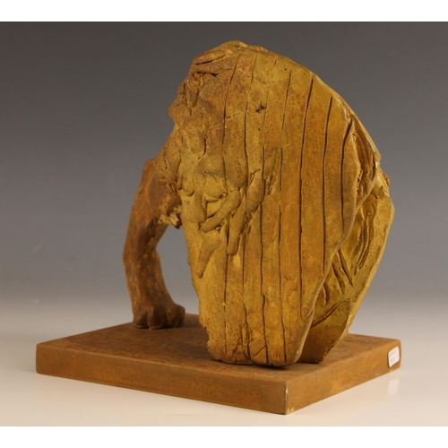 446 - John W Mills (1933-2023),   
Lion looking back,   
Painted plaster on rectangular base,   
Handwritt... 