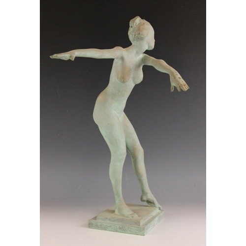 45 - John W Mills (1933-2023),   
Female dancer, contrapposto with arms out to the right,     
Patinated ... 