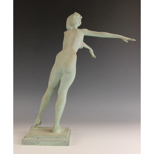 45 - John W Mills (1933-2023),   
Female dancer, contrapposto with arms out to the right,     
Patinated ... 