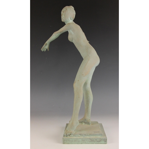 45 - John W Mills (1933-2023),   
Female dancer, contrapposto with arms out to the right,     
Patinated ... 