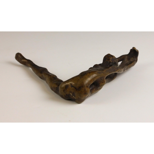 51 - John W Mills (1933-2023),   
Dancer stretching,     
Patinated bronze, freestanding,   
15cm wide ov... 