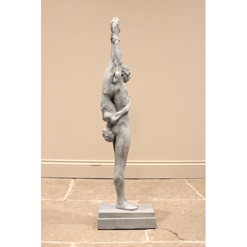 53 - John W Mills (1933-2023),   
Dancers – female inverted,     
Patinated resin on rectangular wooden b... 