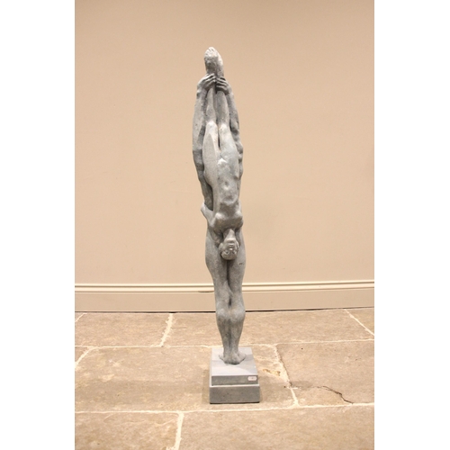 53 - John W Mills (1933-2023),   
Dancers – female inverted,     
Patinated resin on rectangular wooden b... 