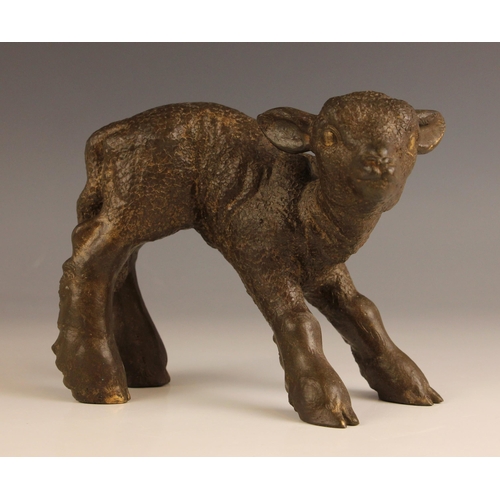 539 - Modern British,   
Newborn lamb, standing,  
Patinated bronze,  
15cm high