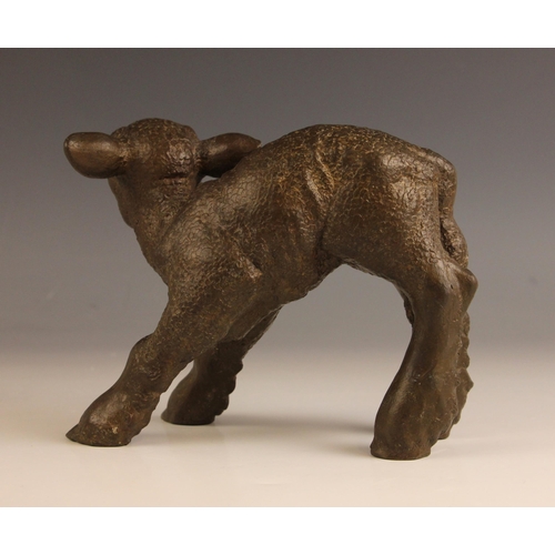 539 - Modern British,   
Newborn lamb, standing,  
Patinated bronze,  
15cm high