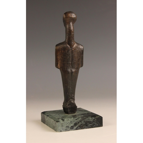 547 - A Cycladic type figural idol,  
Patinated bronze on marble base,  
20cm high overall