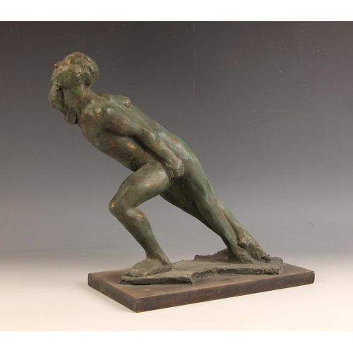 57 - John W Mills (1933-2023),   
Dancers – leaning forward,     
Patinated resin on rectangular base,   ... 