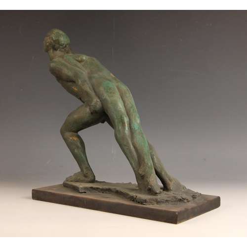 57 - John W Mills (1933-2023),   
Dancers – leaning forward,     
Patinated resin on rectangular base,   ... 