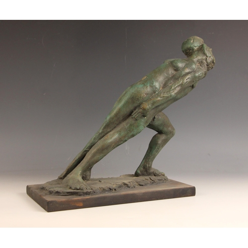 57 - John W Mills (1933-2023),   
Dancers – leaning forward,     
Patinated resin on rectangular base,   ... 