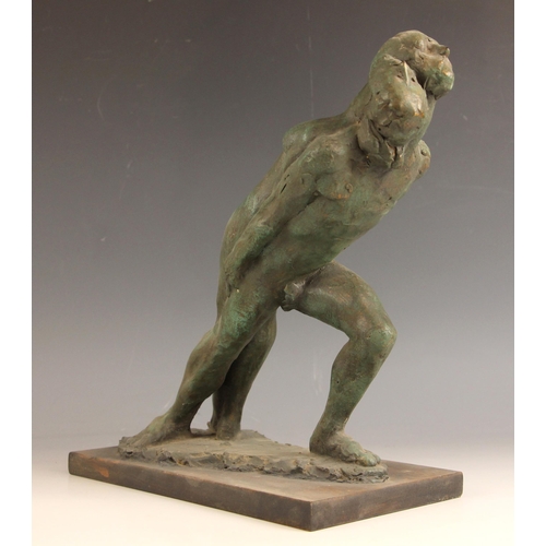 57 - John W Mills (1933-2023),   
Dancers – leaning forward,     
Patinated resin on rectangular base,   ... 