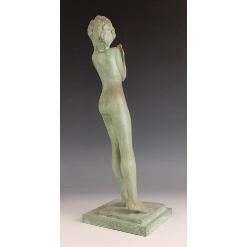 58 - John W Mills (1933-2023),   
Dancer – leaning female figure,     
Patinated resin on stepped base,  ... 