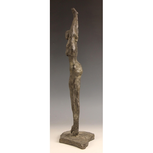 59 - John W Mills (1933-2023),   
Dancer – arms raised,     
Patinated resin on naturalistic base,     
5... 