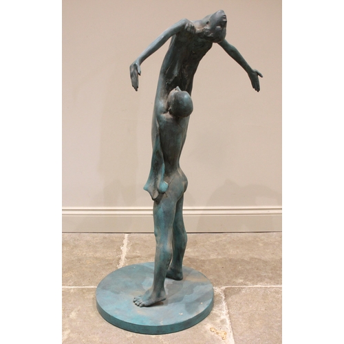 64 - John W Mills (1933-2023),   
Dancers – female lifted, arms outstretched,    Patinated resin on integ... 