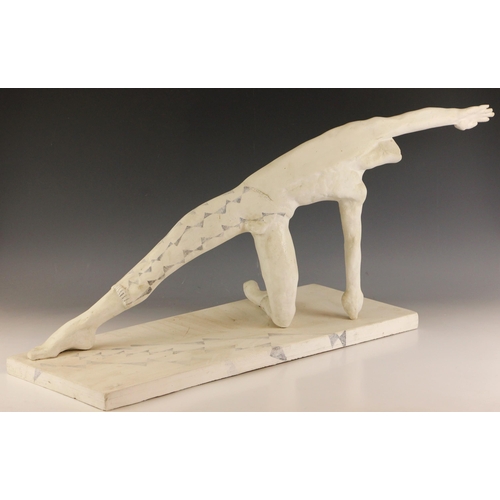 71 - John W Mills (1933-2023),   
Dancer, stretching leg and arm,   
Painted resin on rectangular base,  ... 