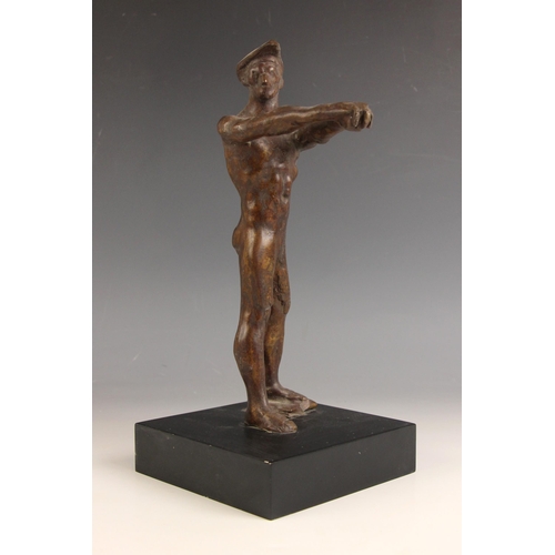 99 - John W Mills (1933-2023),   
‘Discus Thrower’,   
Patinated bronze on square slate base,   
32cm hig... 