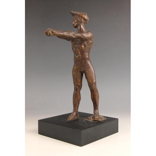 99 - John W Mills (1933-2023),   
‘Discus Thrower’,   
Patinated bronze on square slate base,   
32cm hig... 