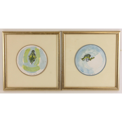 35 - John W. Mills (1933-2023),  
Two studies of 'Tuck', 
Watercolour on paper,  
Signed,  
Each 15cm dia... 