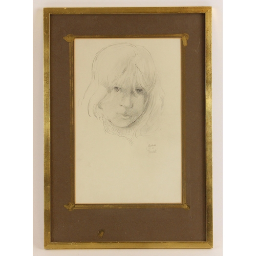 418 - John W. Mills (1933-2023),  
Portrait of Andrea,  
Pencil on paper,  
Signed and dated '69', 
31.5cm... 