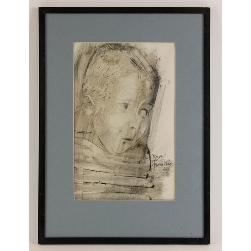 419 - John W. Mills (1933-2023),  
Portrait of Dylan, 
Monotype on paper,  
Signed and dated '60', 
31cm x... 