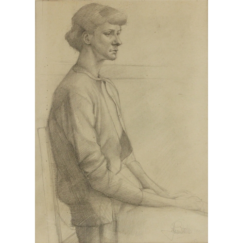 421 - John W. Mills (1933-2023),  
Portrait of a lady,  
Titled 'Costume Study' Pencil on paper,  
Signed ... 