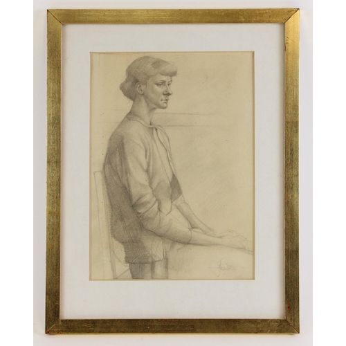 421 - John W. Mills (1933-2023),  
Portrait of a lady,  
Titled 'Costume Study' Pencil on paper,  
Signed ... 