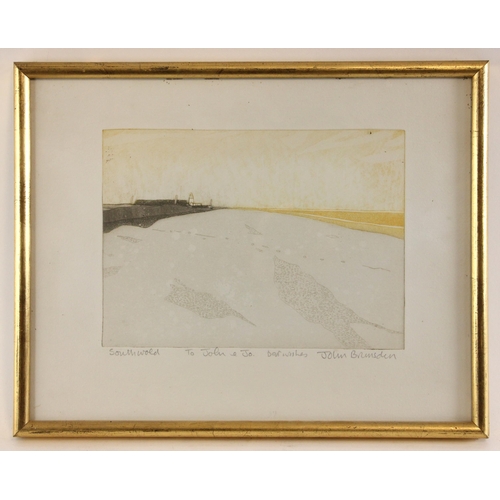 517 - John Brunsdon (British 1926 -2014)  
'Southwold',   
Aquatint,  
'To John and Jo, best wishes' Signe... 