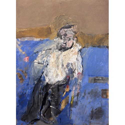 506 - Arnold Van Praag (British, 1926–2020)  Expressionist full length portrait of a man with a walking st... 