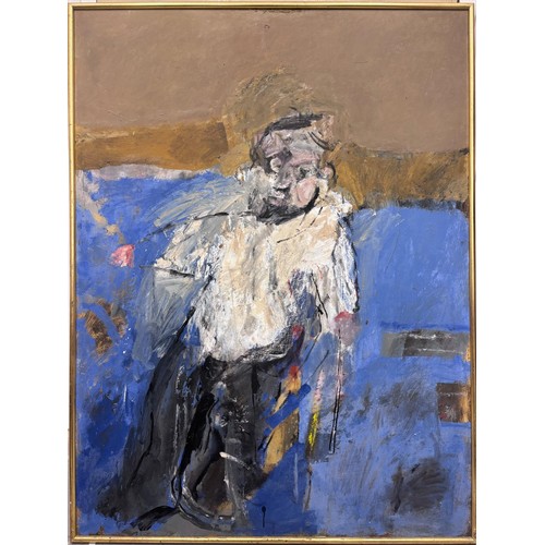 506 - Arnold Van Praag (British, 1926–2020)  Expressionist full length portrait of a man with a walking st... 