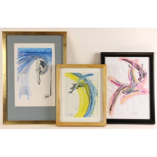 38 - John W. Mills (1933-2023),  
Three studies of divers,  
Titled 'Pike', 'Somersaulting' and 'Open Som... 