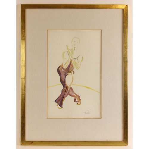 81 - John W Mills (1933-2023),  
Male dancer,  
Watercolour on paper,  
Signed,  
35cm x 21.5cm,  
Framed... 