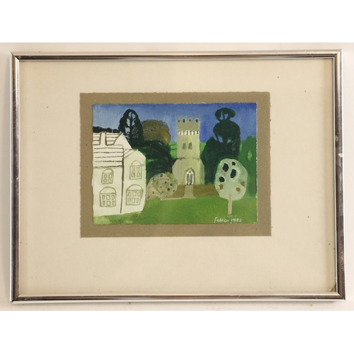 524 - Mary Fedden RA (1915-2012)  
'Monnington'  
Watercolour on paper,  
Signed and dated '1983'  
Label ... 