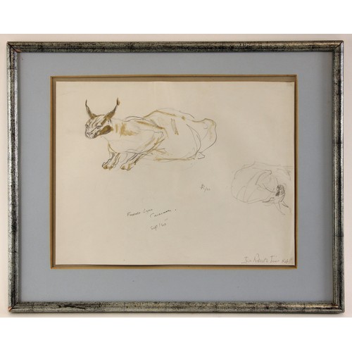 528 - Ivor Roberts-Jones RA (1913-1996)  
'Study of female lynx and caracel'  
Pencil on paper,  
Signed, ... 