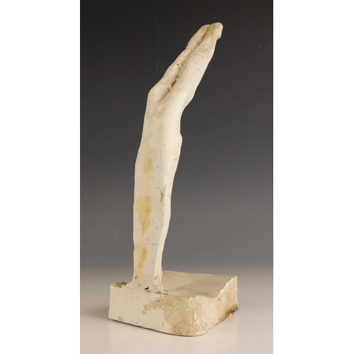 18 - John W Mills (1933-2023),   
Diver entry,   
Painted plaster on stepped wooden base,   
85cm high ov... 