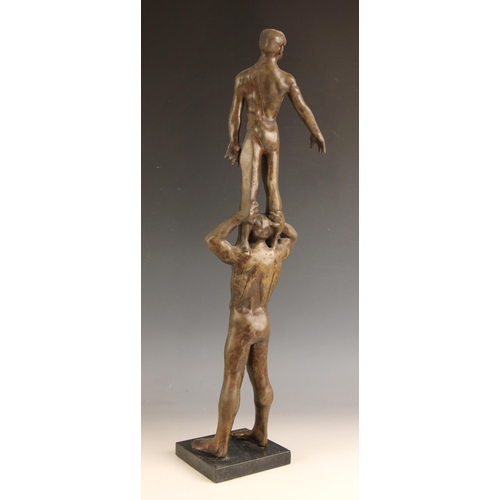 97 - John W Mills (1933-2023),   
‘Circus Balance’,   
Patinated bronze on square marble base,   Handwrit... 