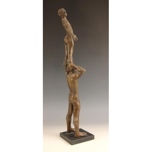 97 - John W Mills (1933-2023),   
‘Circus Balance’,   
Patinated bronze on square marble base,   Handwrit... 