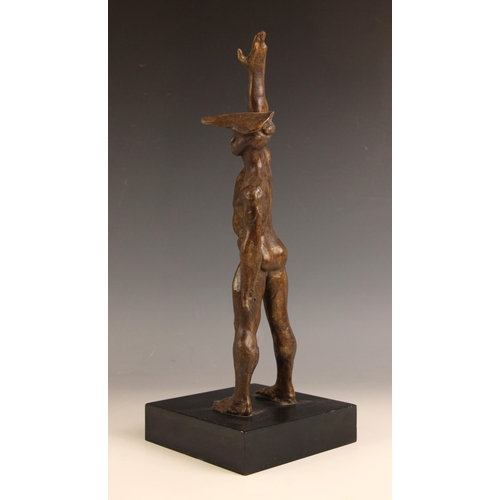 100 - John W Mills (1933-2023),   
‘Shot Putter’,   
Patinated bronze on square slate base,   
38cm high o... 