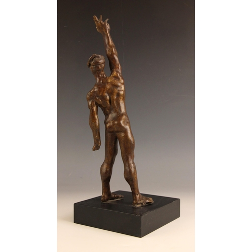 100 - John W Mills (1933-2023),   
‘Shot Putter’,   
Patinated bronze on square slate base,   
38cm high o... 