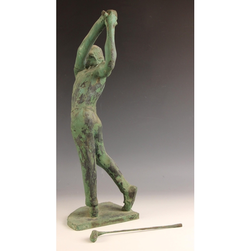 106 - John W Mills (1933-2023),   
Golfer,   
Patinated resin on integral shaped base,   
49cm high overal... 