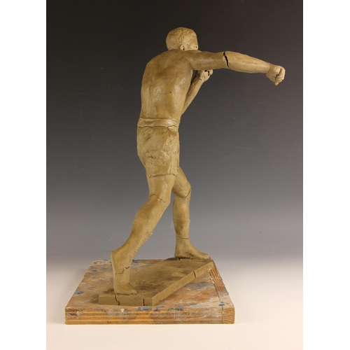 108 - John W Mills (1933-2023),   
Boxer #2,   
Composite clay on wooden base,   
49cm high overall (unfin... 