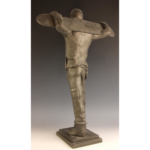 109 - John W Mills (1933-2023),   
Snowboarder,   
Patinated resin on stepped base,   
68.5cm high overall