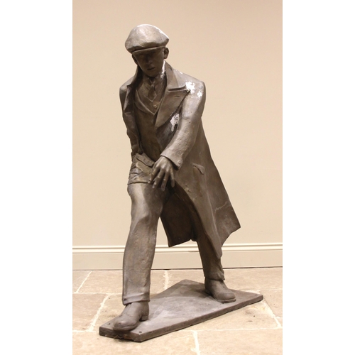 130 - John W Mills (1933-2023),   
William Mills,  
Striding man in flat cap,   
Painted resin, integral b... 