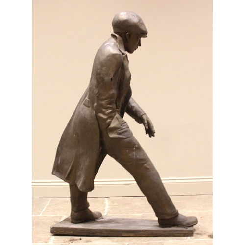 130 - John W Mills (1933-2023),   
William Mills,  
Striding man in flat cap,   
Painted resin, integral b... 